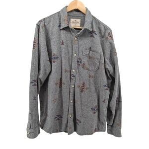 Hollister Mens Button Up Shirt XL Gray Aztec‎ Print Flannel Cotton Casual Fall